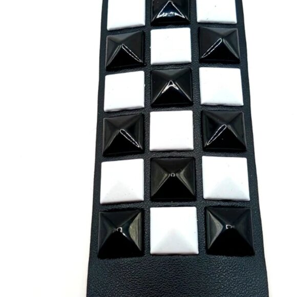 Skater Black + White 3 Row Studded Vegan Leather Bracelet New - Picture 8 of 9